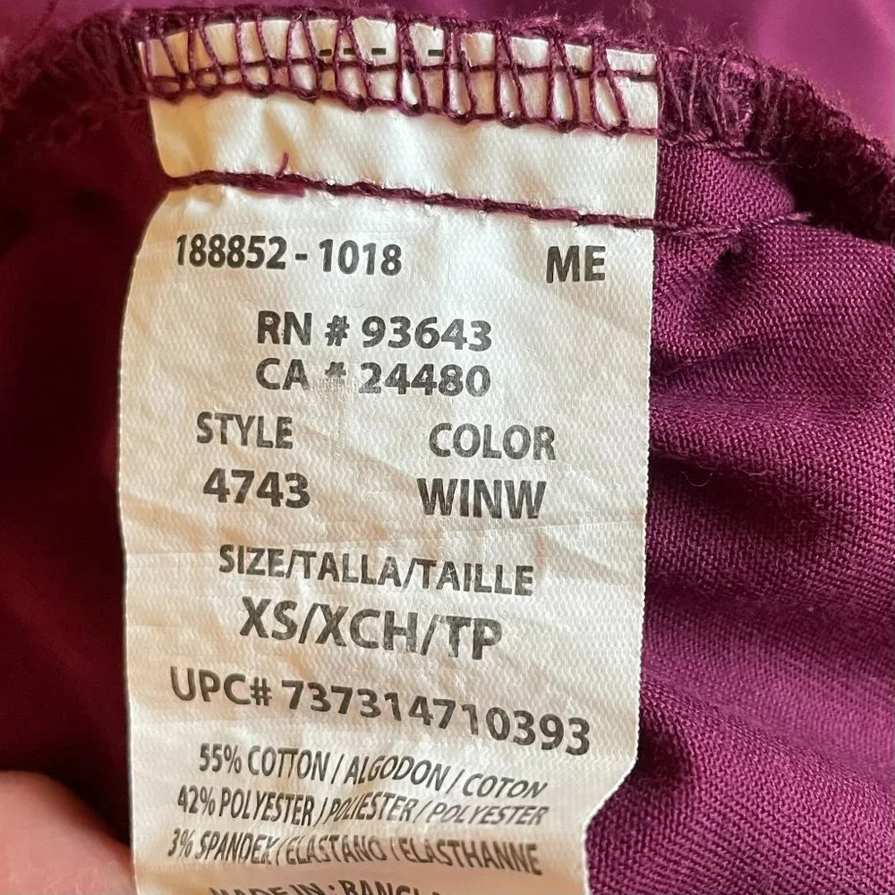 Core Stretch by Cherokee Workwear Men’s V-Neck Solid Scrub Top Sz XS Wine 4743 - Picture 5 of 11
